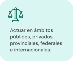 Actuar en ámbitos públicos, privados, provinciales, federales e internacionales.